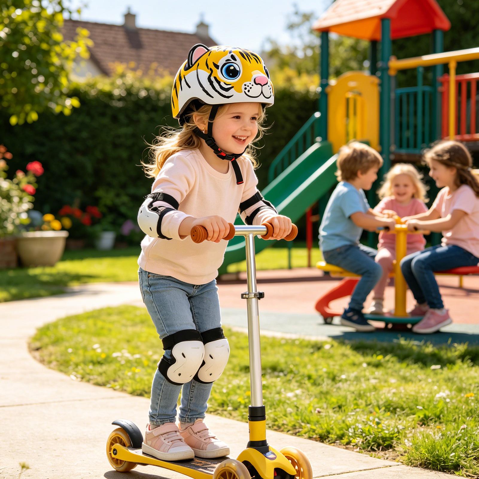 Commute Cycling Helmet - Kids Helmet Tiger Pattern Adjustable Safety