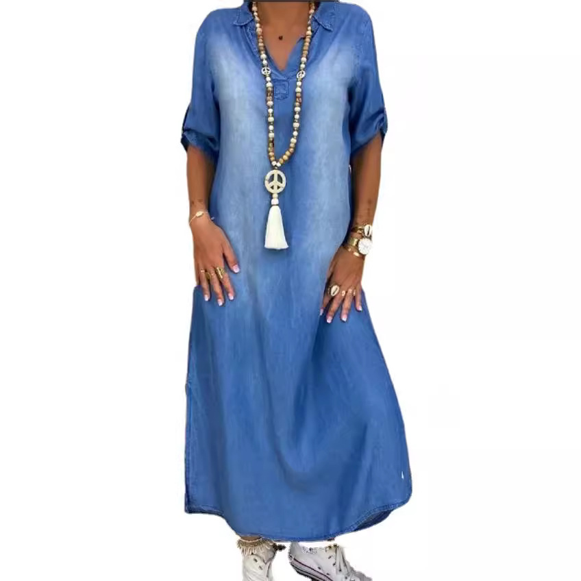 Loose Women's Denim Dress Wash - Cycling Commute Outfit ulasan dan harga