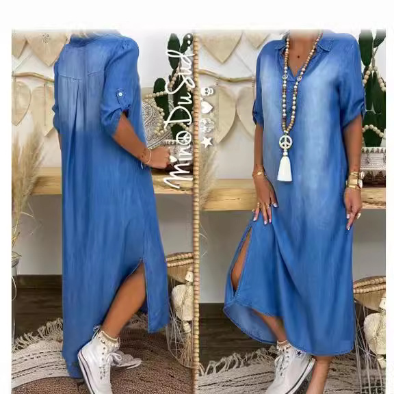 Loose Women's Denim Dress Wash - Cycling Commute Outfit ulasan dan harga