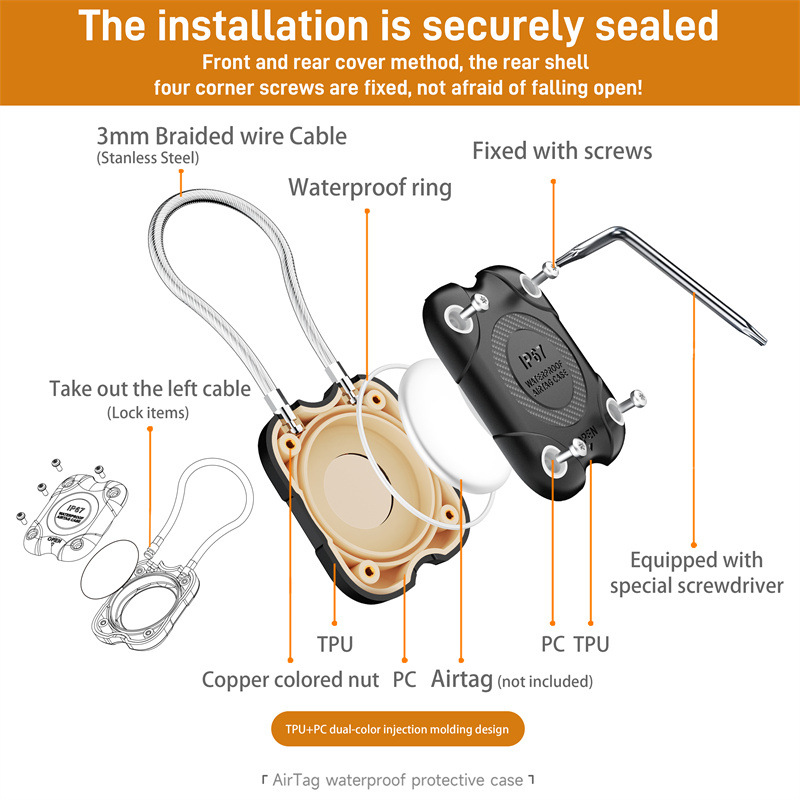 Airtag Holder with Wire Cable, - Chain Lock Combination ulasan dan harga